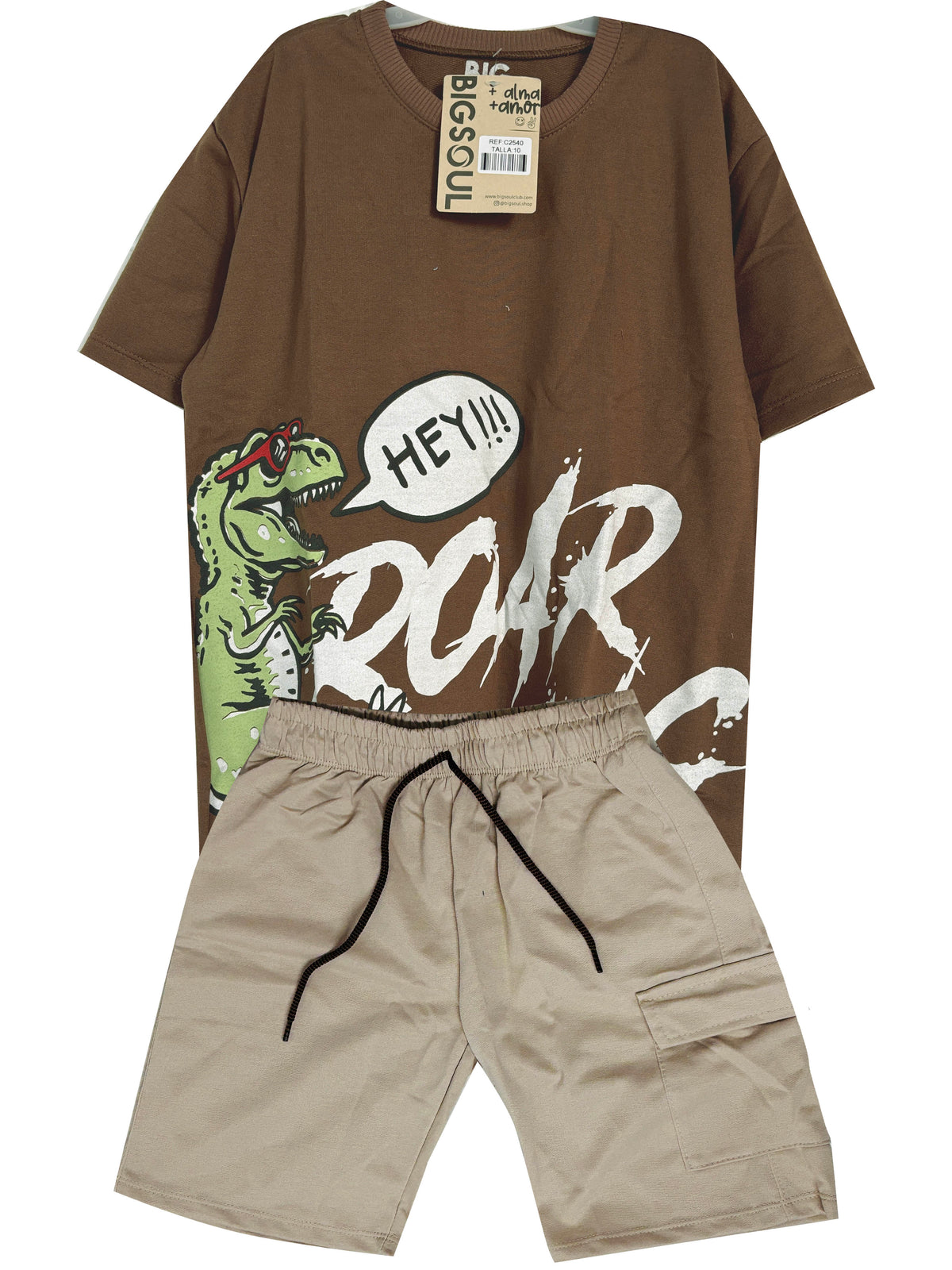 C2540 DINO ROAR CONJUNTO  CAMISETA  OVER SIZE GRIS/ BERMUDA NEGRO (Copia)