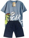 C2540 DINO ROAR CONJUNTO  CAMISETA  OVER SIZE PETROLEO/ BERMUDA AZUL OSCURO