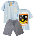 C2543 CONJUNTO  CAMISETA  OVER SIZE AZUL CIELO / BERMUDA GRIS