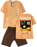 C2543 CONJUNTO  CAMISETA  OVER SIZE MANDARINA / BERMUDA CAFE