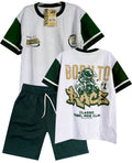 C2544 CONJUNTO  CAMISETA  OVER SIZE BLANCO / BERMUDA VERDE BOTELLA