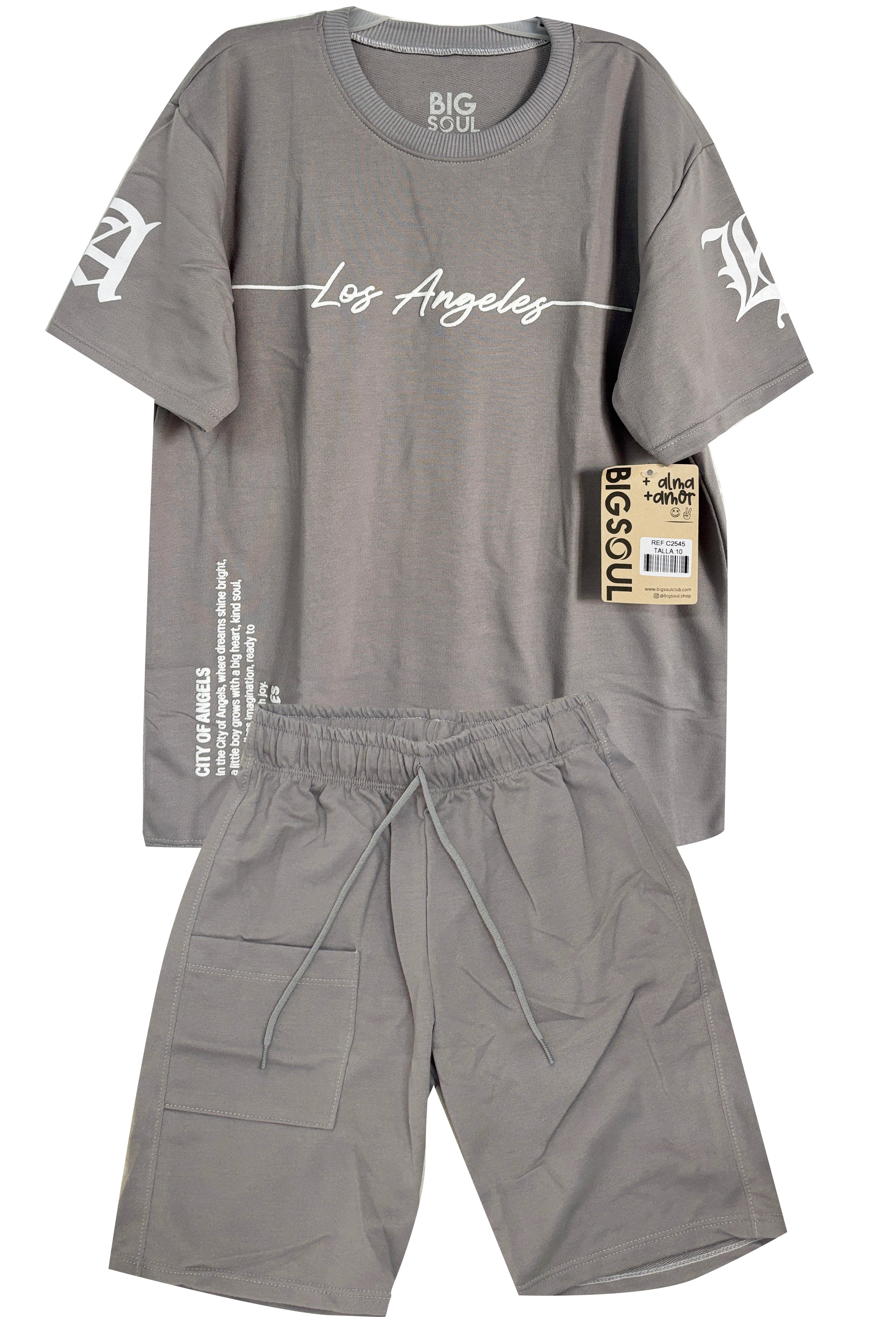 C2545 CONJUNTO  UICOLOR  OVER SIZE GRIS / BERMUDA GRIS