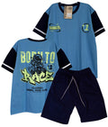 C2544 CONJUNTO  CAMISETA  OVER SIZE VERDE HORTENCIA / BERMUDA AZUL OSCURO