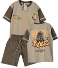 C2544 CONJUNTO  CAMISETA  OVER SIZE KAKY / BERMUDA TAUPE (CAFE)