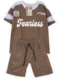 C2644 CONJUNTO   CAMISETA  OVER SIZE  COLOR CAFE/ BERMUDA CAFE