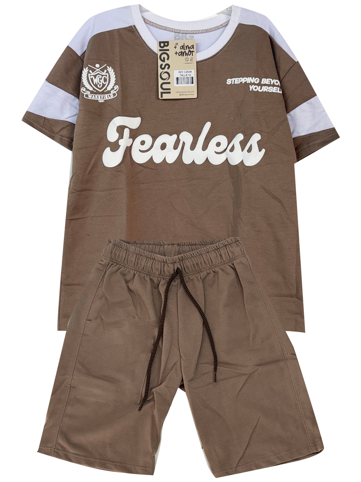 C2644 CONJUNTO   CAMISETA  OVER SIZE  COLOR CAFE/ BERMUDA CAFE