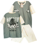 C2544 CONJUNTO  CAMISETA  OVER SIZE VERDE OLIVA / BERMUDA MARFIL