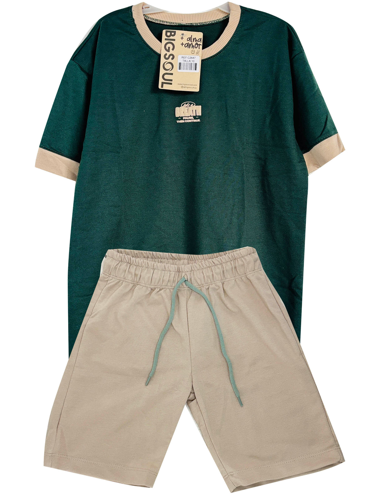 C2647 CONJUNTO  CAMISETA  OVER SIZE KAKY / BERMUDA CAFE (Copia) (Copia)