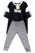 CONJUNTO CAMISETA DREAM  OVER SIZE NEGRO / JOGGER GRIS