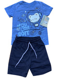 CB2222 CONJUNTO BEBE CAMISETA HORTENCIA  /BERMUDA BURDA LIVIANA AZUL OSCURO