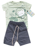 CB2222 CONJUNTO BEBE CAMISETA VERDE PASTEL  /BERMUDA BURDA LIVIANA NEGRO CROS