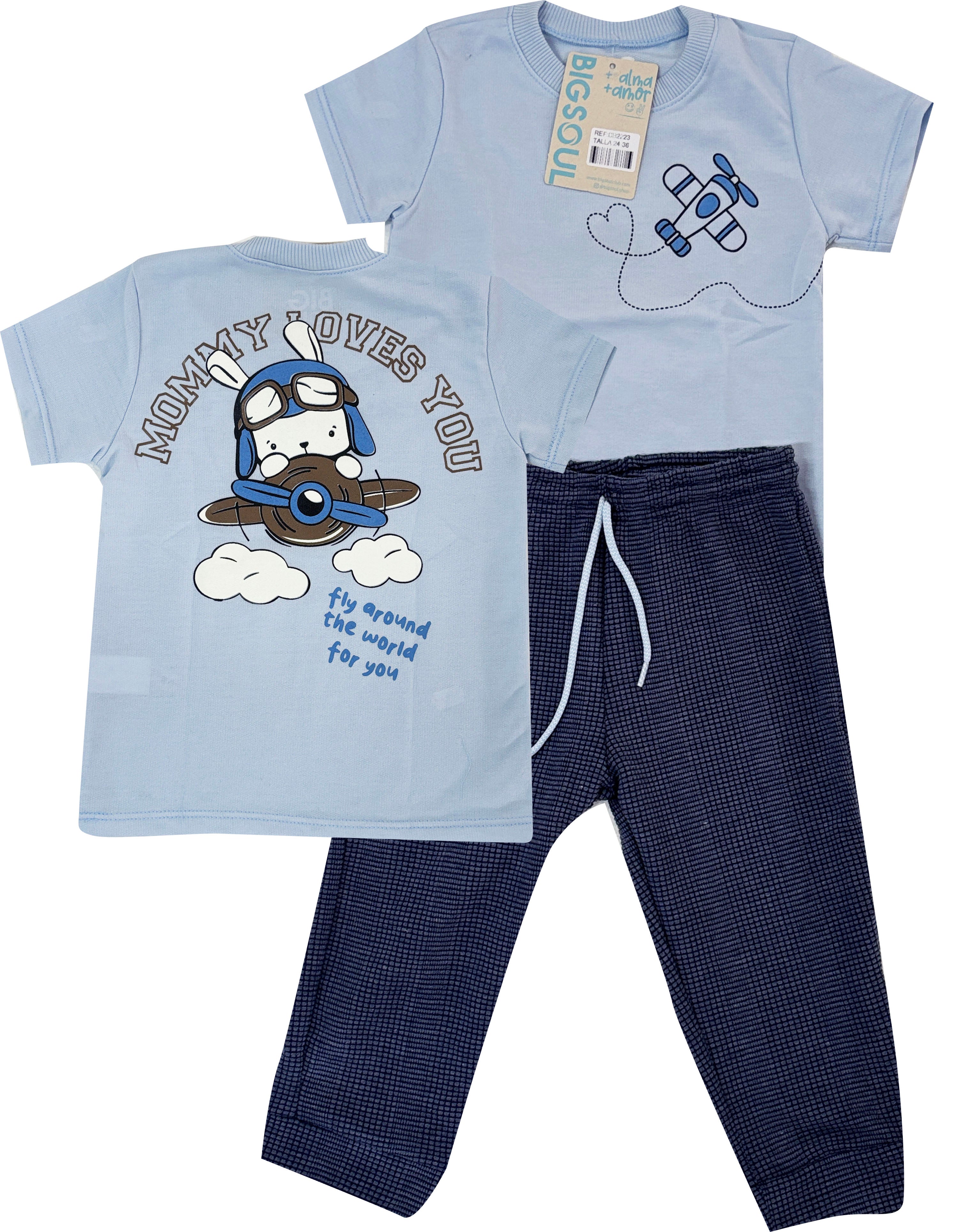 CB2223 CONJUNTO CAMISETAAUZL CIELO /JOGGER TEXTURA AZUL OSCURO