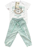 BB1870 CONJUNTO BEBE CAMISETA BLANCO /JOGGER BURDA LIVIANA VERDE SECO