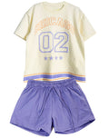 CAMISETA OVER SIZE NIÑA CHICAGO  MARFIL SHORT LILA BURDA