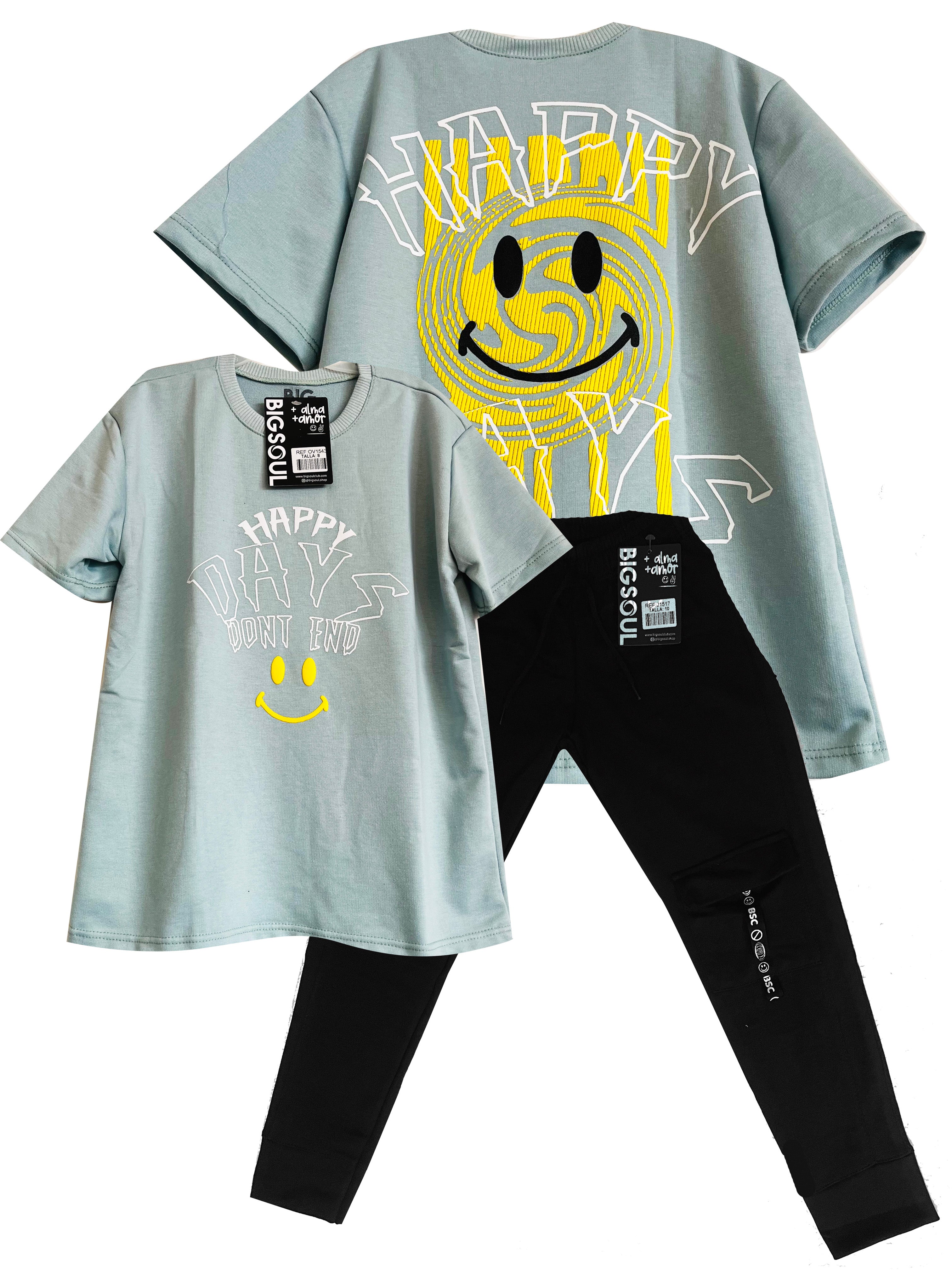 CJ1543 CONJUNTO CAMISETA OVER SIZE VERDE SECO/ JOGGER NEGRO