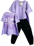 CJ1656  CONJUNTO CAMISETA OVER SIZE LILA/ JOGGER NEGRO