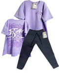 CJ1656  CONJUNTO CAMISETA OVER SIZE LILA/ JOGGER NEGRO CROS