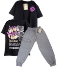 CJ1824 CONJUNTO CAMISETA OVER SIZE NEGRO / JOGGER GRIS JASPE