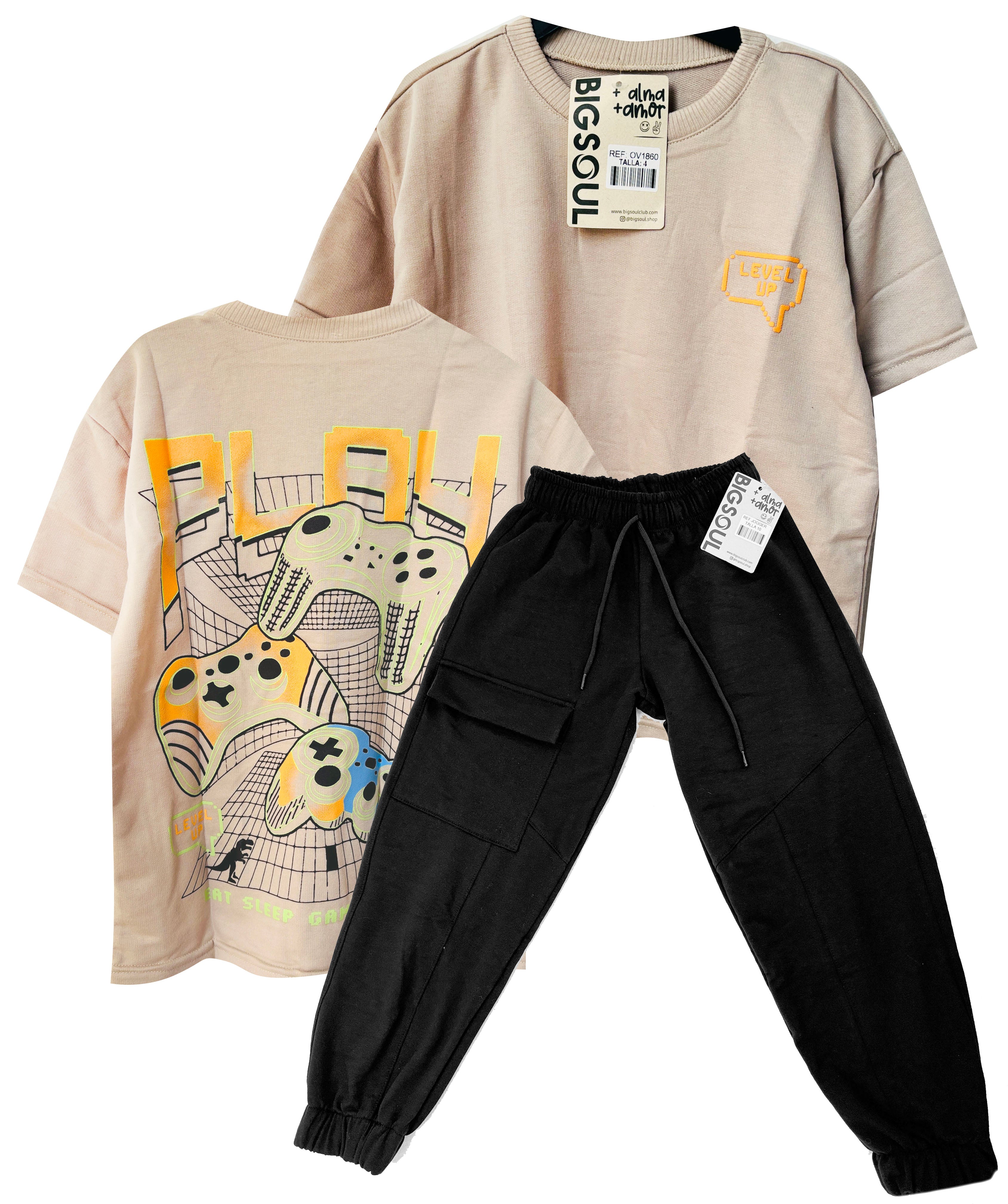CJ1860 CAMISETA GAMER  OVER SIZE KAKY / JOGGER NEGRO