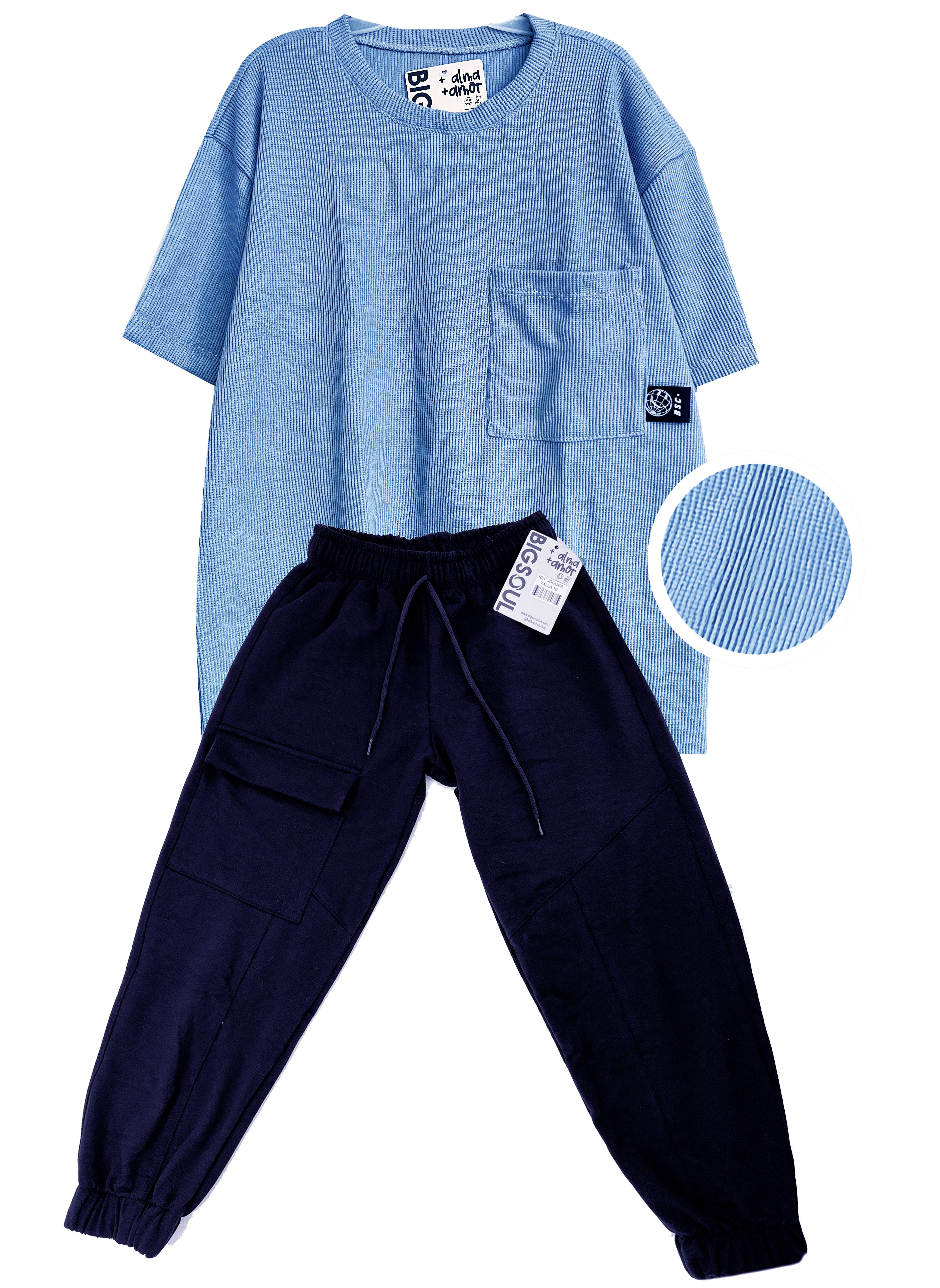 CJ1865 CAMISETA OVERSIZE TEXTURA AZL CIELO / JOGGER AZUL OSCURO