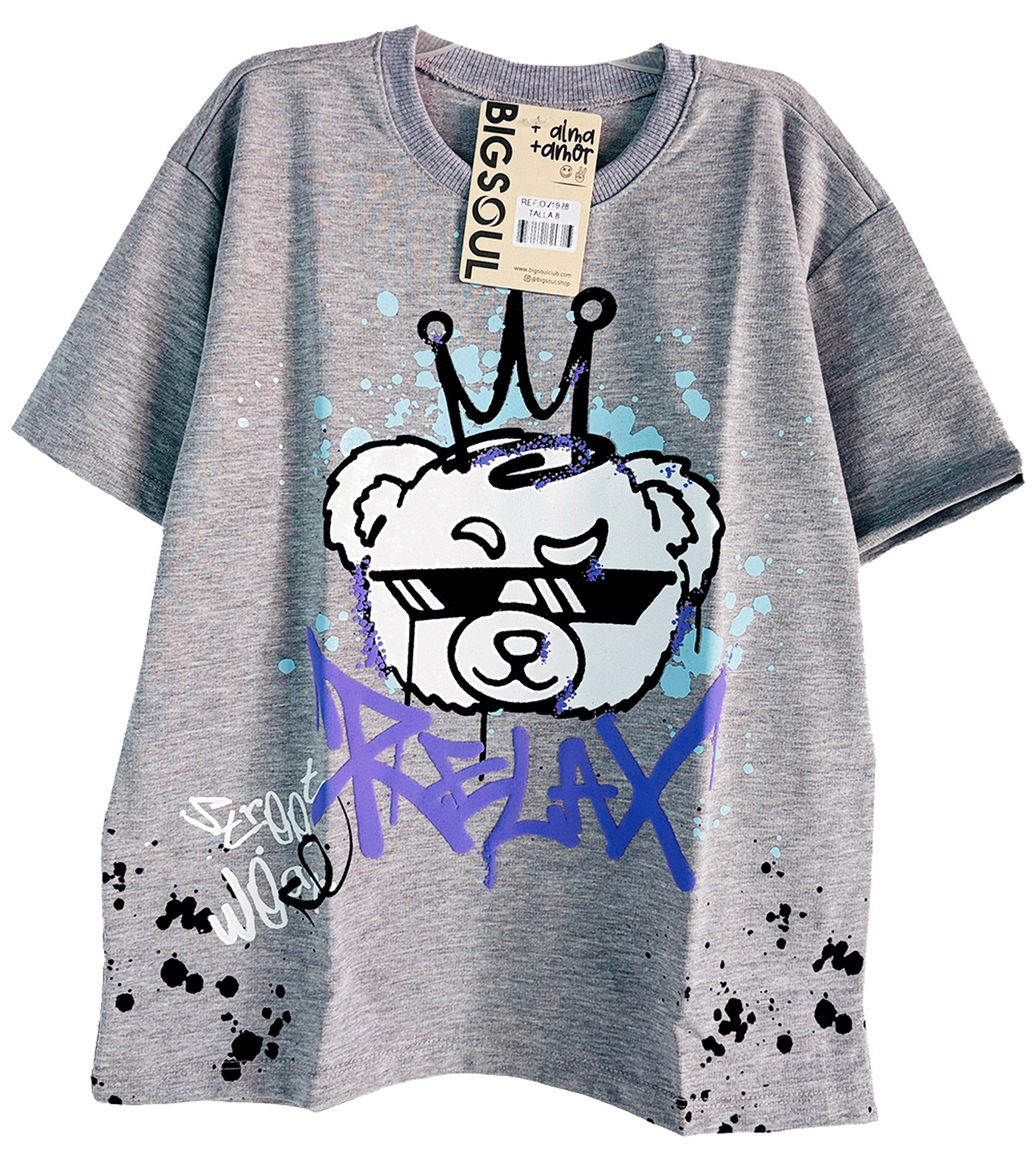 OV1928  CAMISETA OVER SIZE GRIS JASPE