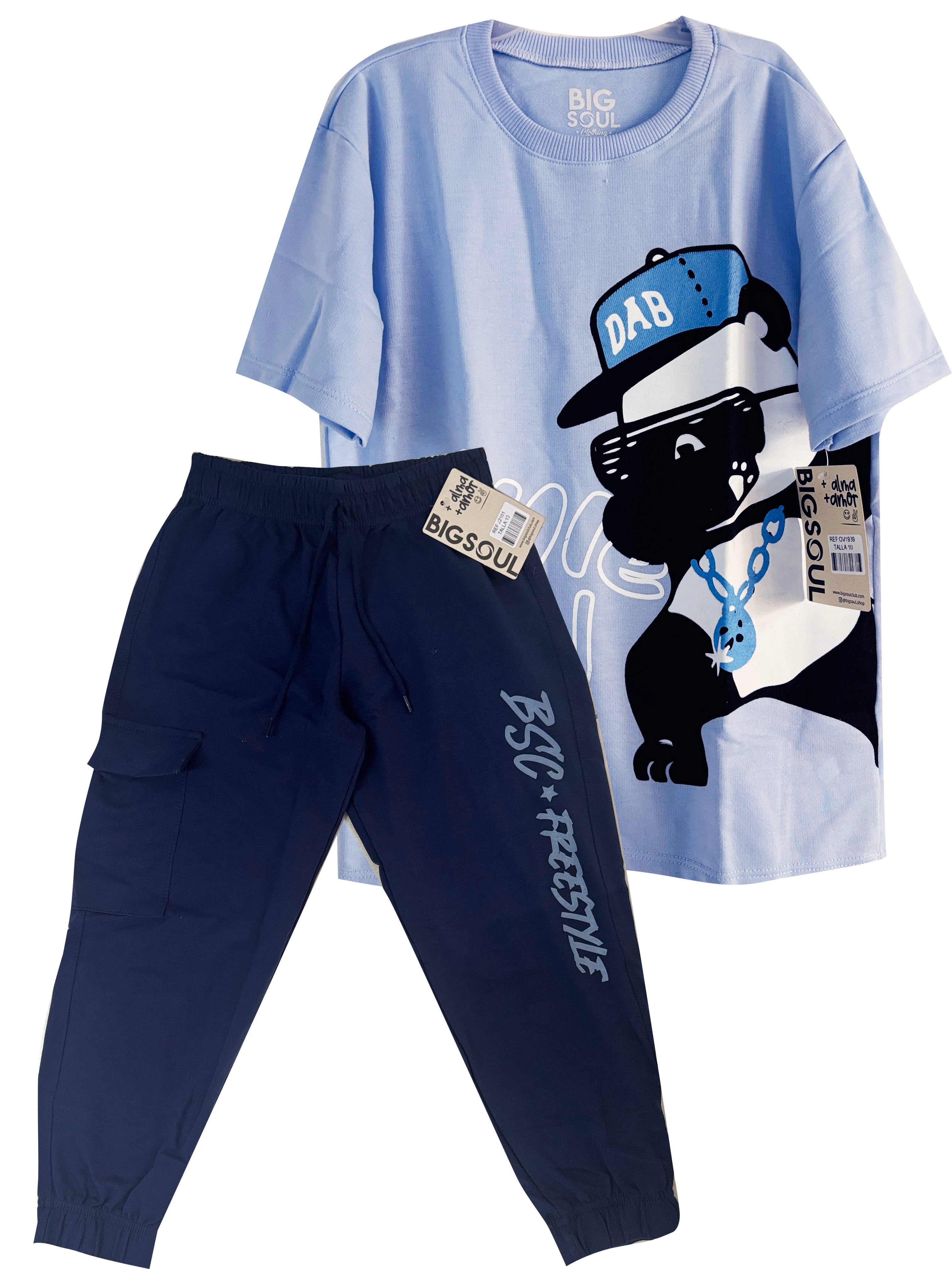 CJ1939 CONJUNTO CAMISETA OVER SIZE AZUL CIELO/ JOGGER AZUL OSCURO