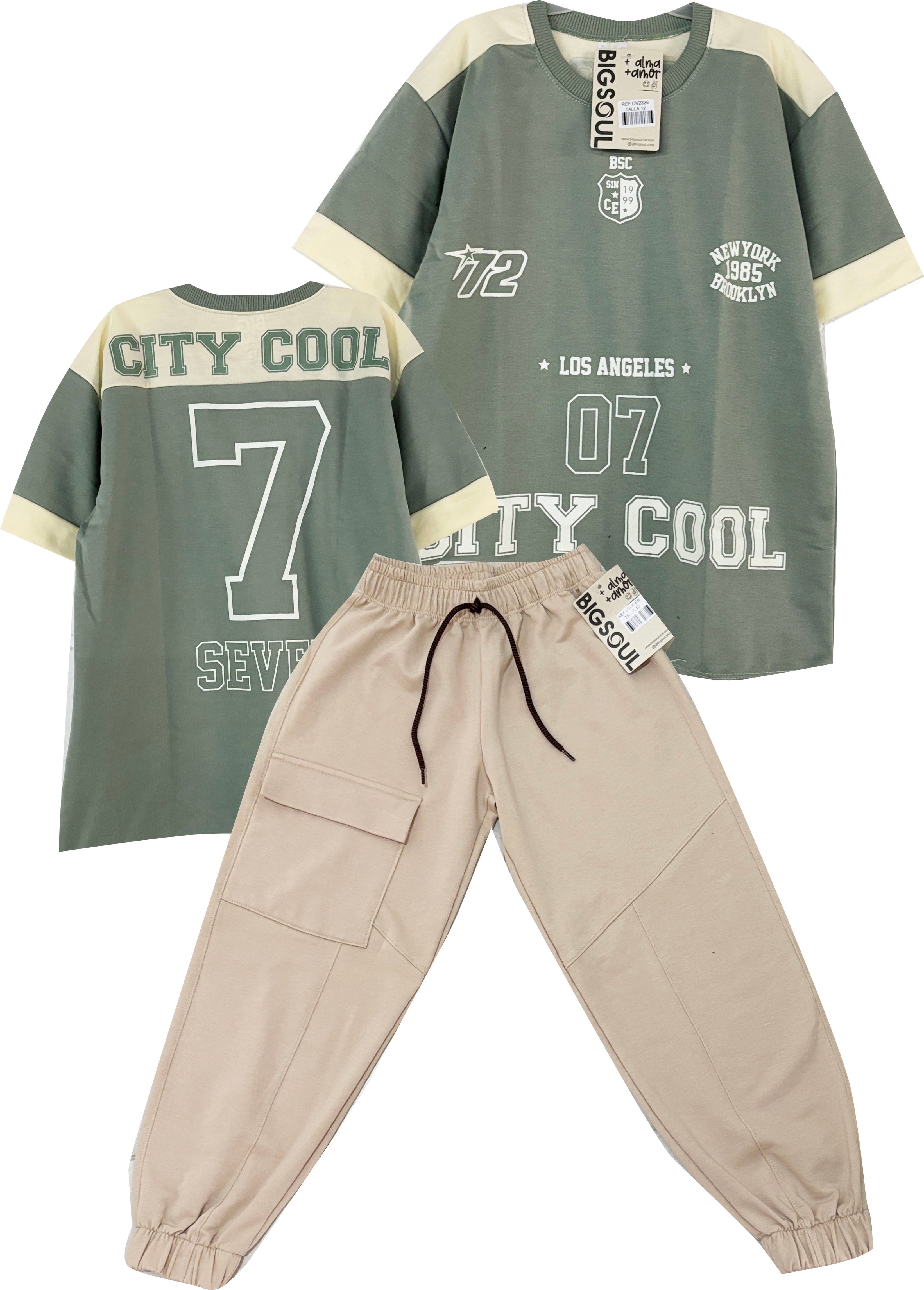 CJ12326 CONJUNTO CAMISETA OVER SIZE VERDE / JOGGER KAKY