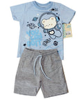 CJB2026 CONJUNTO CAMISETA AZUL CIELO  /BERMUDA BURDA GRIS JASPE