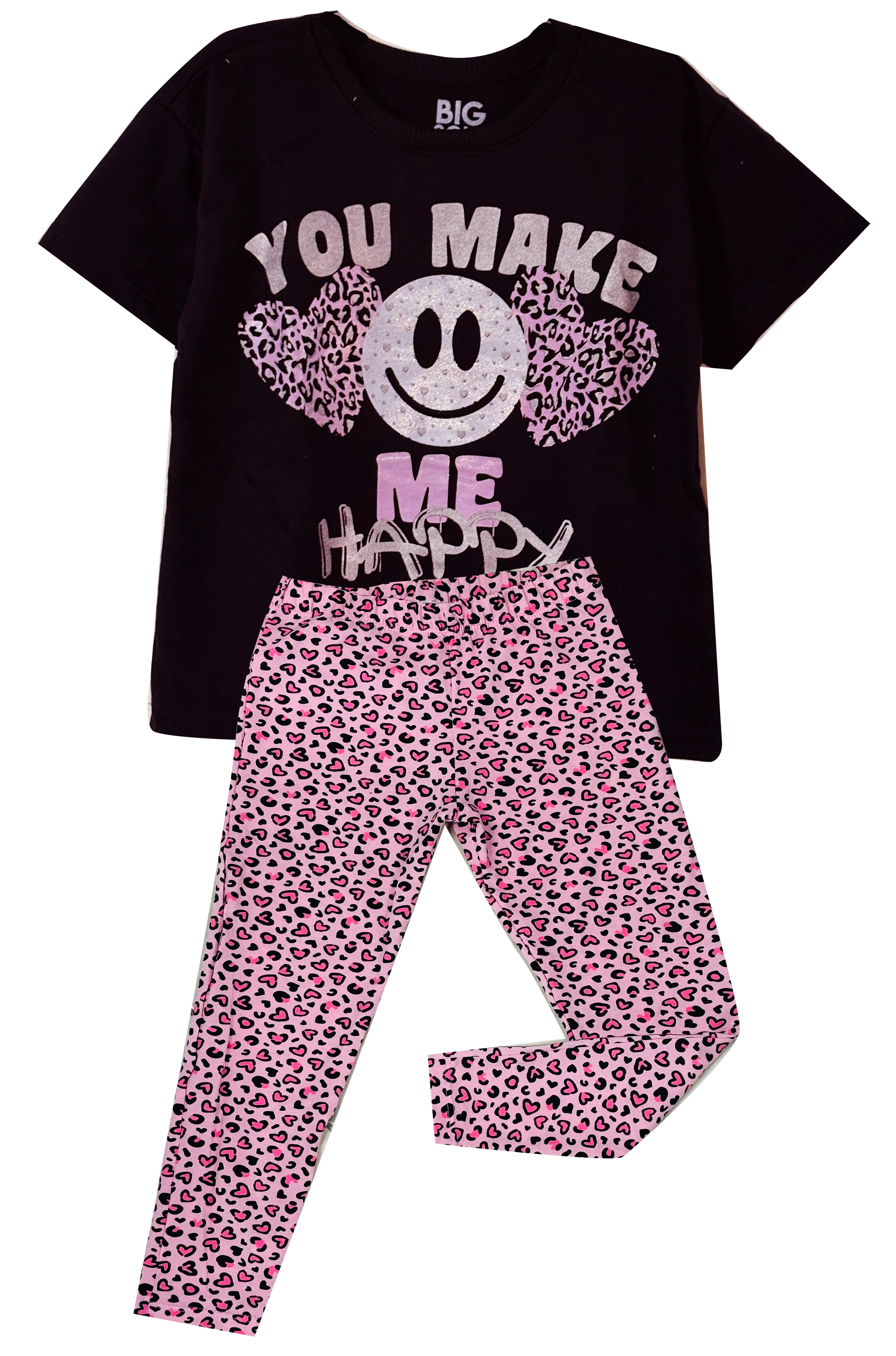 CN2109 CONJUNTO NIÑA CAMISETA NEGRO LEGINS ANIMAL PRINT CORAZONES