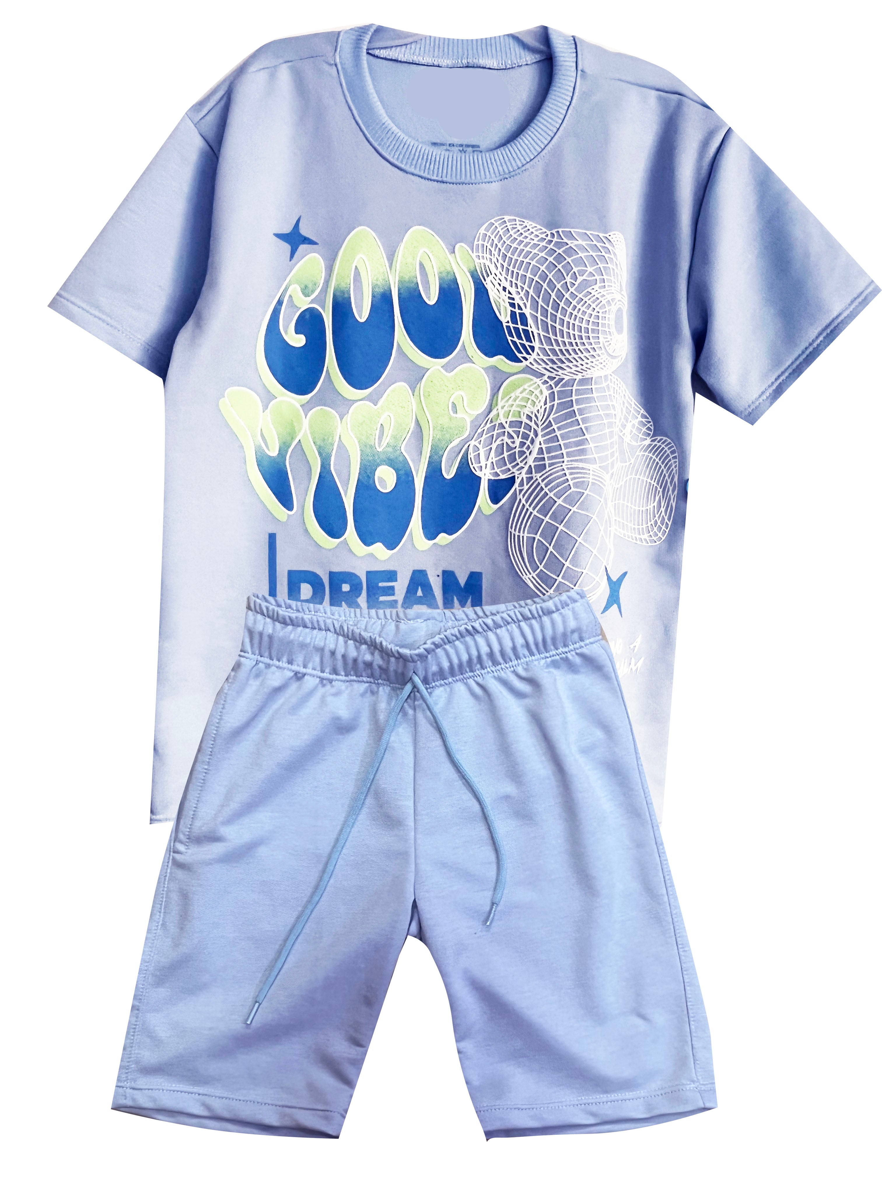 COOL VIBES   CONJUNTO UNICOLOR CAMISETA OVER SIZE AZUL CIELO/ BERMUDA BURDA LIVIANA