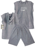 CS1975 CONJUNTO CAMISILLA + CAPUCHA/ BERMUDA BURDA GRIS JASPE