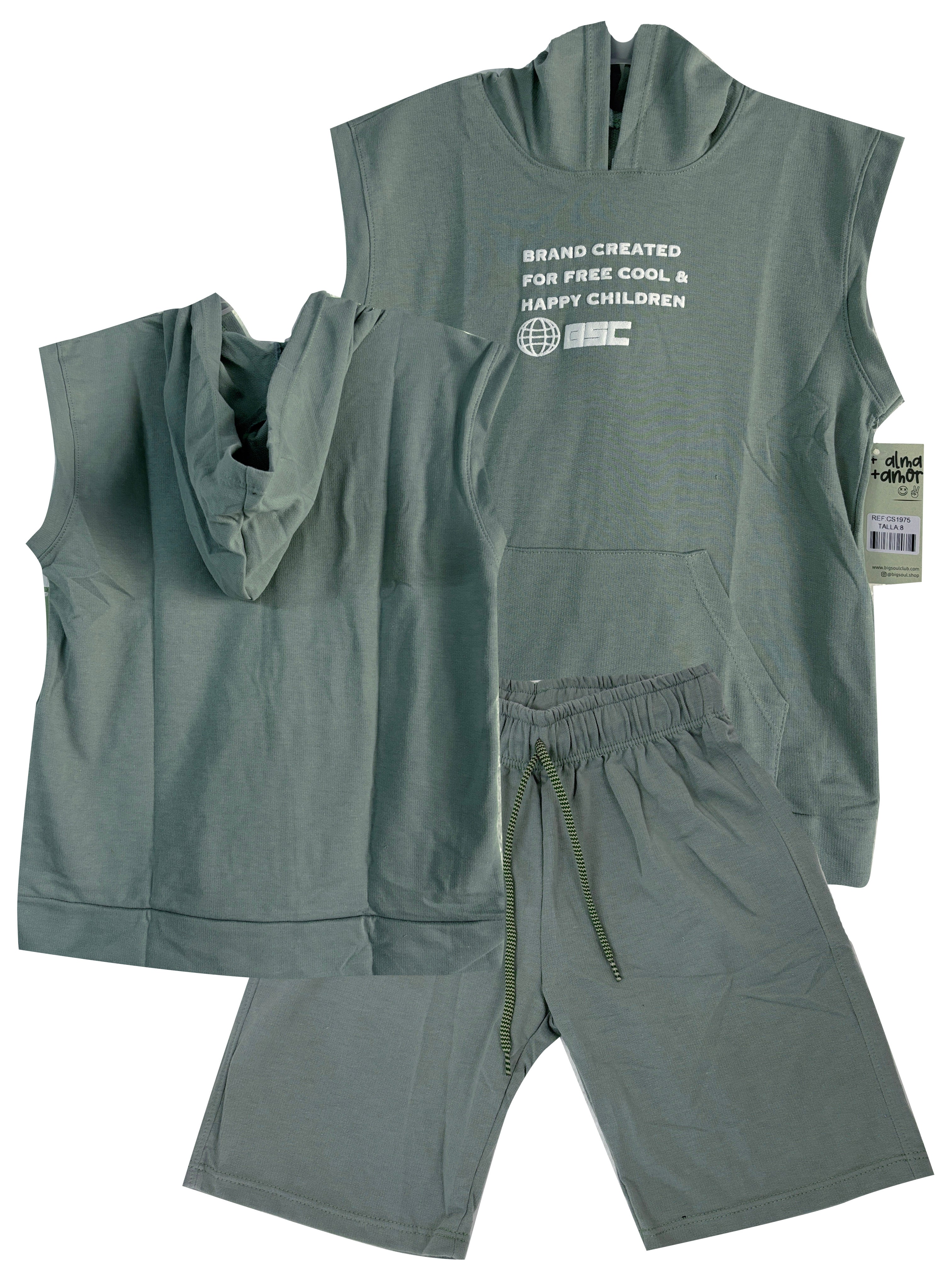 CS1975 CONJUNTO NINO CAPUCHA VERDE MILITAR