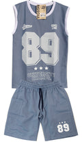 CS2578 CONJUNTO NINO MANGA SISA / BERMUDA UNICOLOR AZUL JEAN