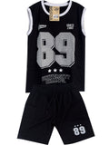 CS2578 CONJUNTO NINO MANGA SISA / BERMUDA UNICOLOR NEGRO