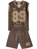 CS2578 CONJUNTO NINO MANGA SISA / BERMUDA UNICOLOR TAUPE