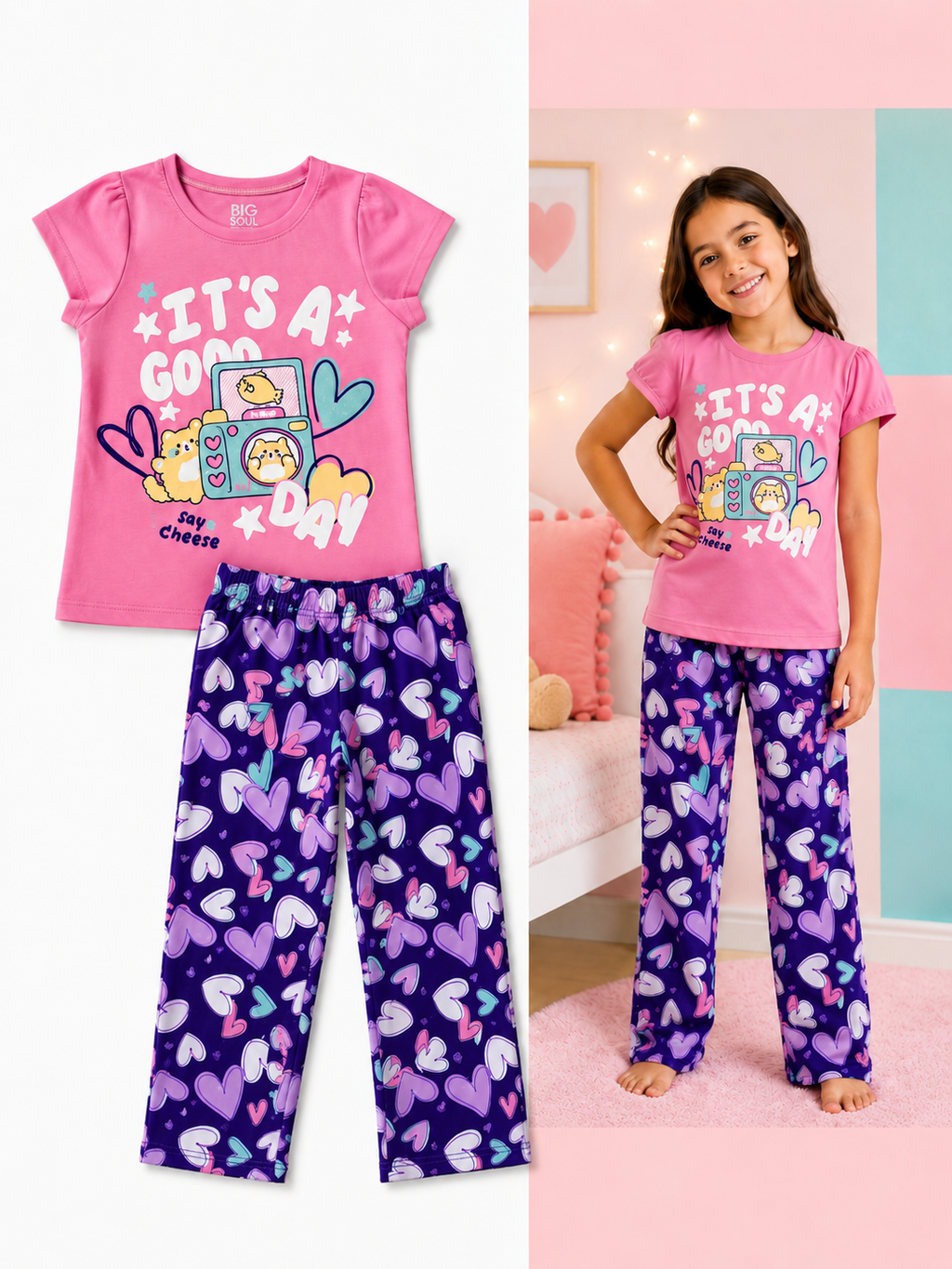 PL2515 PIJAMA CORAZONES ROSADA