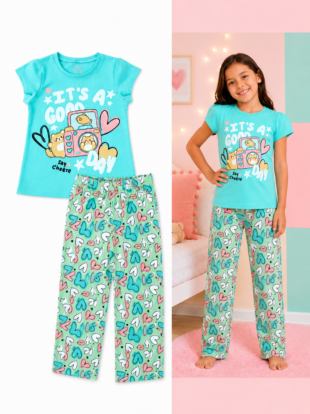 PL2515 PIJAMA CORAZONES MENTA