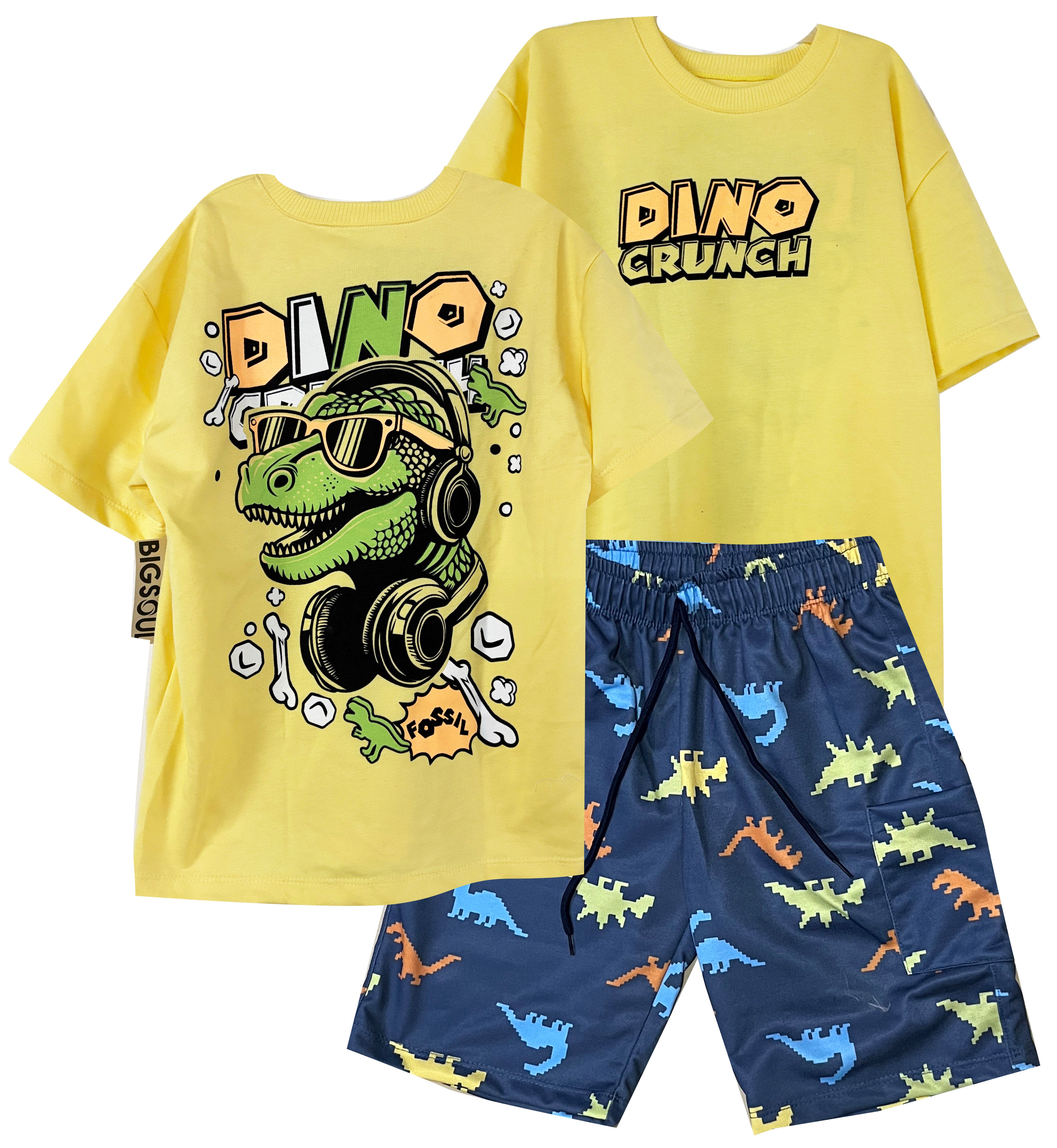 C1924 DINO CRUNCH AMARILLO BERMUDA SUBLIMADA DINOS