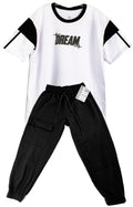 CONJUNTO CAMISETA DREAM  OVER SIZE BLANCO / JOGGER NEGRO