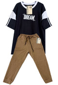 CONJUNTO CAMISETA DREAM  OVER SIZE NEGRO / JOGGER TAUPE