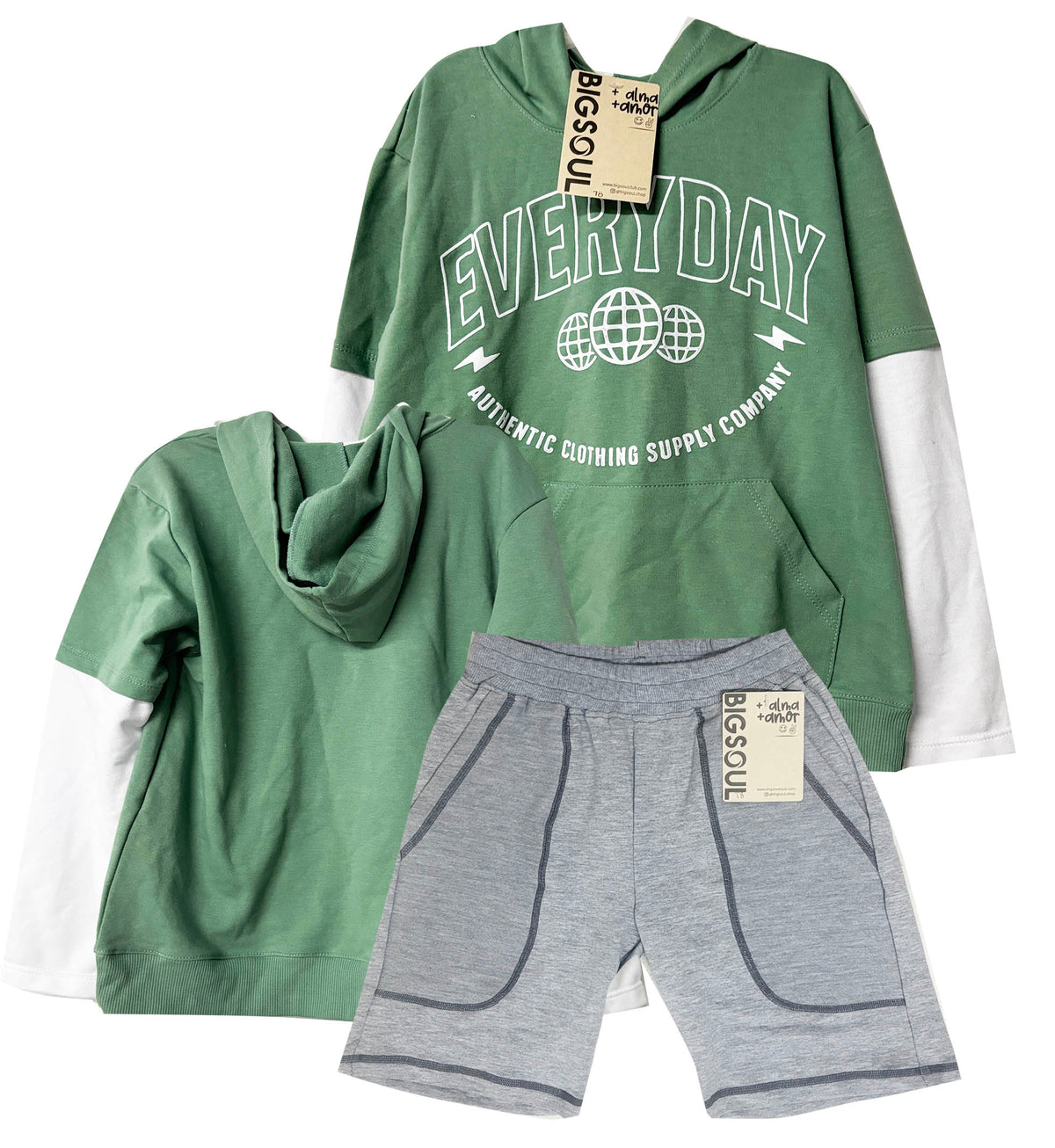 CONJUNTO CAMIBUSO EVERYDAY VERDE / BERMUDA GRIS JASE
