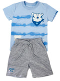 CONJUNTO BEBE CAMISETA AZUL CIELO  /BERMUDA GRIS JASPE