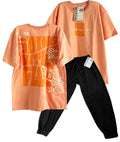 CONJUNTO CAMISETA OSO  OVER SIZE NARANJA PASTEL / JOGGER NEGRO