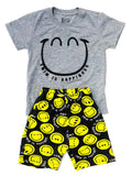 PIJAMA  BEBE CAMISETA GRIS JASPE/ SHORT ESTAMPADO CARITAS