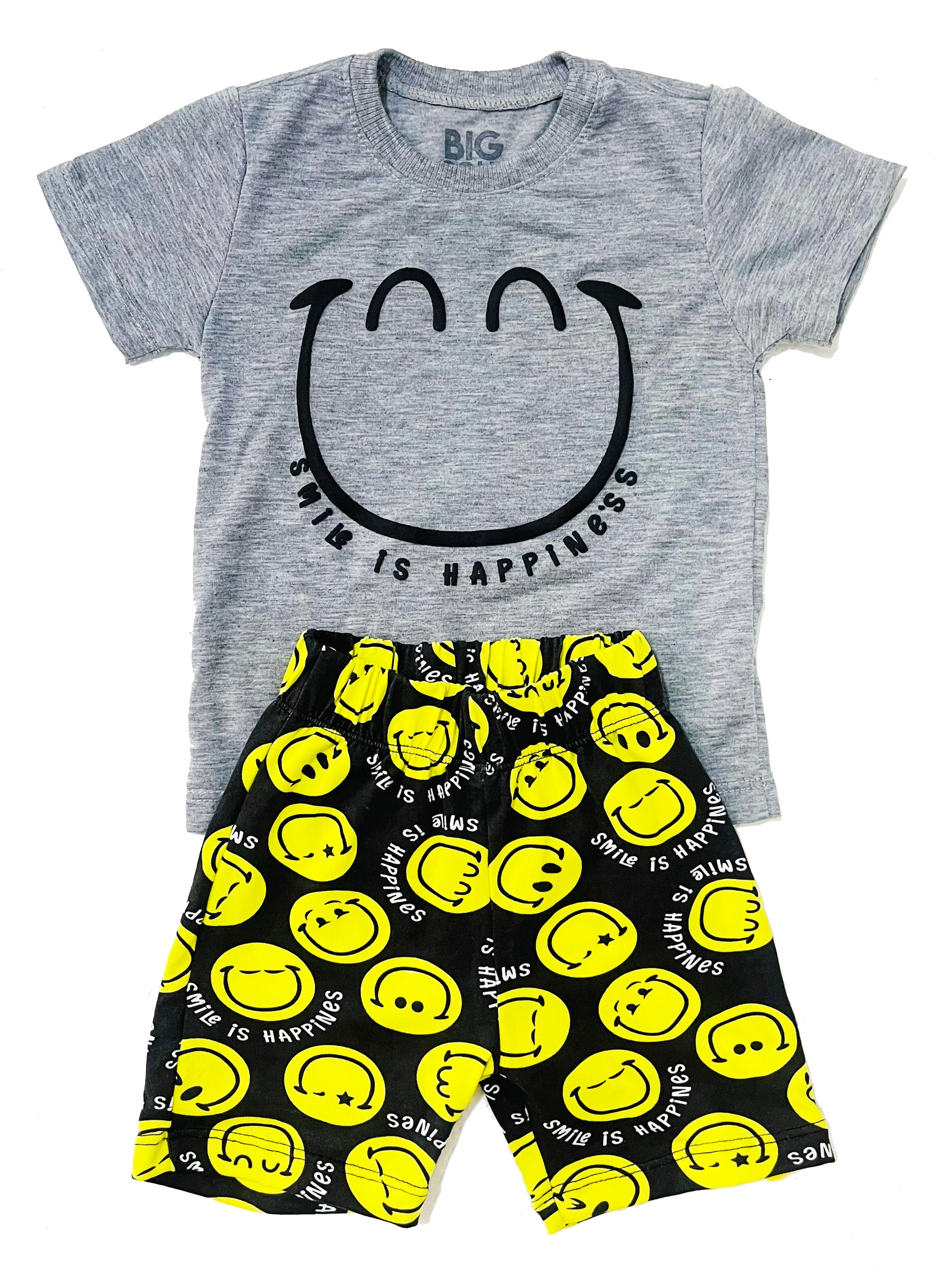 PIJAMA  BEBE CAMISETA GRIS JASPE/ SHORT ESTAMPADO CARITAS