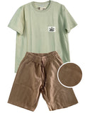 C2344 CONJUNTO CAMISETA  OVER SIZE VERDE PASTEL/ BERMUDA TEXTURA COLOR TABACO