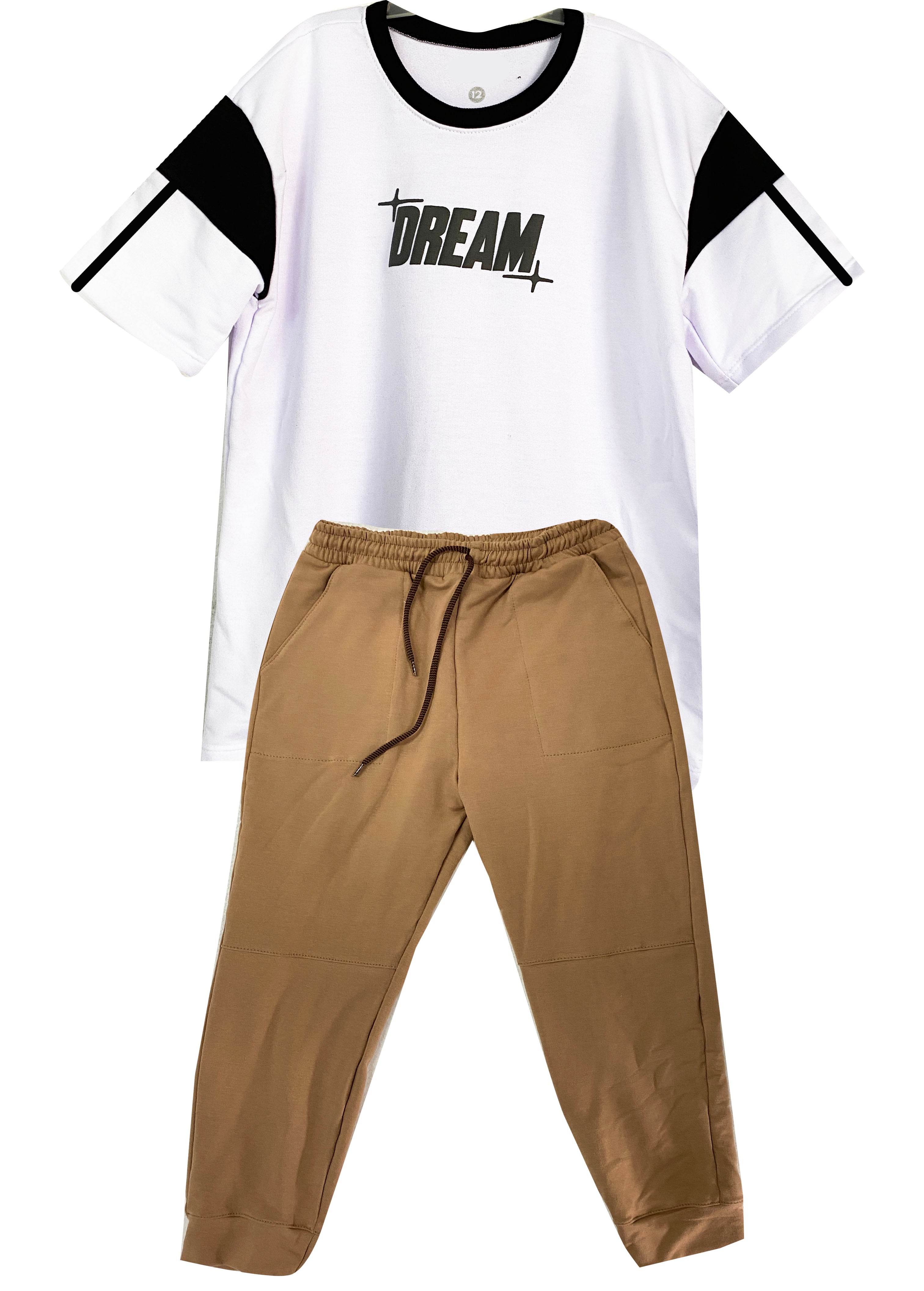 CONJUNTO CAMISETA DREAM  OVER SIZE BLANCO / JOGGER TABACO