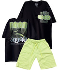 CONJUNTO  CAMISETA  OVER SIZE NEGRO GOOD TIMES/ BERMUDA VERDE MANZANA