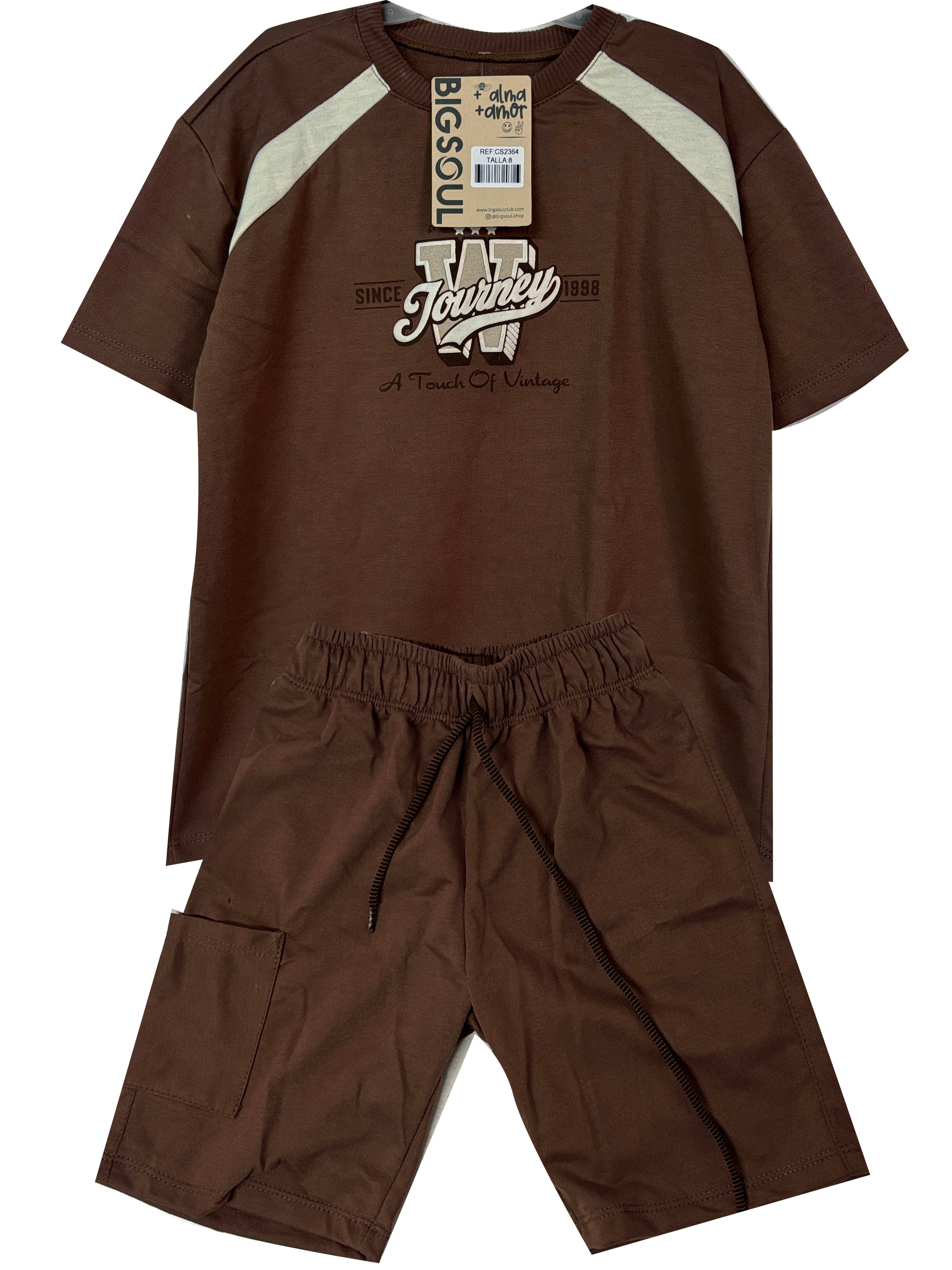 C2358 CONJUNTO UNICOLOR  CAMISETA  OVER SIZE / BERMUDA COLOR TABACO