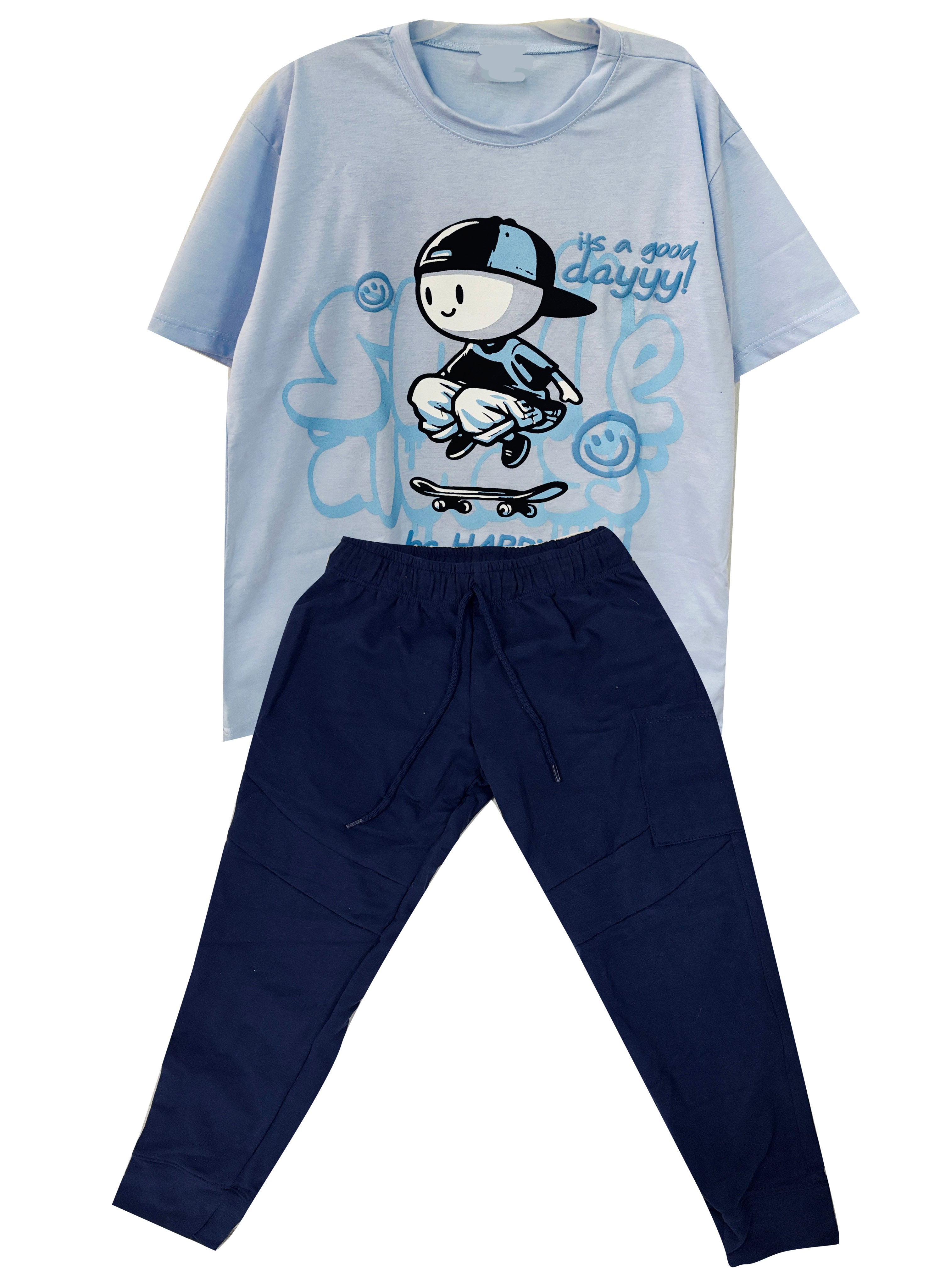 CONJUNTO ITS A GOOD DAY CAMISETA AZUL CIELO/ JOGGER AZUL OSCURO